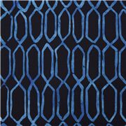 Tela algod&oacute;n batik sarong enrejado hexagonal pol&iacute;gono ikat azul negro despintado