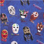 Tissu en coton bleu avec des masques de superstar luchadorables officiels coupon