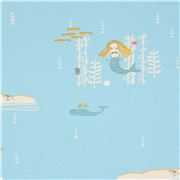 Tela de punto org&aacute;nica en azul con sirenas de Birch Retazo