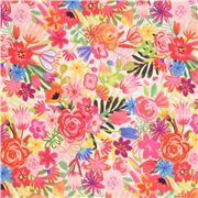 Tela algod&oacute;n japonesa arcoiris flores hojas multicolor