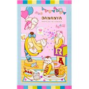 Tela con panel de colores y fiesta de Bananya el gato que vive en un pl&aacute;tano
