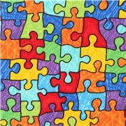 Tela multicolor del Timeless Treasures con piezas de puzzle de colores