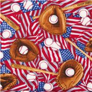 Tela algod&oacute;n banderas USA patriota deportes b&eacute;isbol guante pelota bate