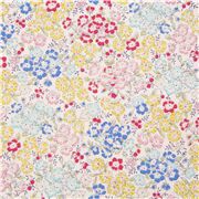 Tela japonesa broadcloth blanco con rosal silvestre margarita rosa azul amarillo
