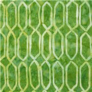 Tela algod&oacute;n estilo sarong batik reja hexagonal pol&iacute;gonos ikat verde despintado