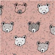 Tela rosa chicle pardo de Stof Fabrics con caras de oso