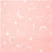 Tela rosa de algod&oacute;n lunas estrellas constelaci&oacute;n astronom&iacute;a