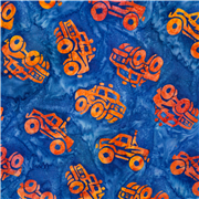 Tela batik algod&oacute;n naranja camiones monstruo EE. UU.