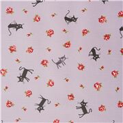 Tela laminada p&uacute;rpura de CocoLand con rosas y animales gatos de Jap&oacute;n