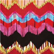 Tela algod&oacute;n franjas zig zag sarape colores azul negro rosa de flecos M&eacute;xico