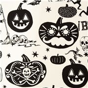 Tela crema calavera esqueleto calabaza luna gato escoba estrella