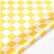 Tela sat&eacute;n poli&eacute;ster a cuadros blanco amarillo Jap&oacute;n