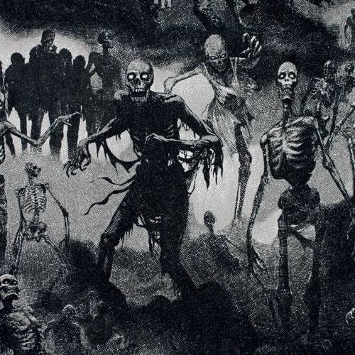 Tombsday Squelettes Halloween Non-Morts Tissu par Alexander Henry