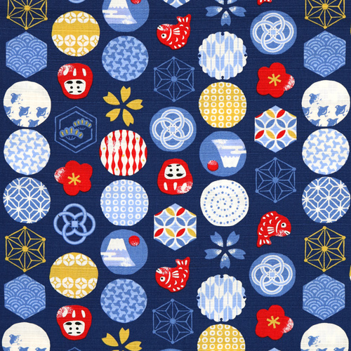 Japanische Symbole Kreise Fischmuster Stoff