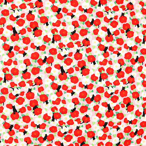 Schwarze Katze Kamelienblumen 4
