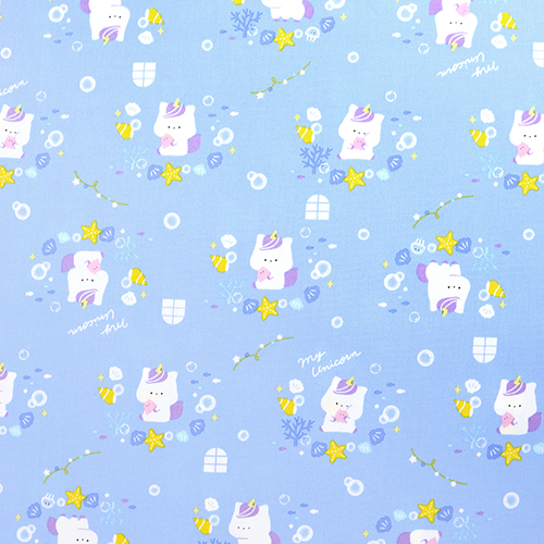Sous L'eau Licorne Coquillages Bulles Tissu par Cosmo