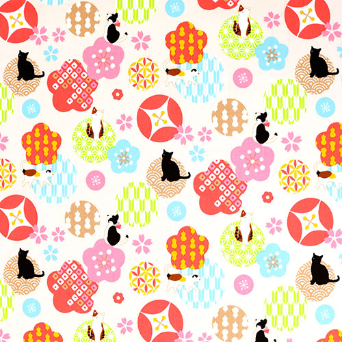 Japanische Gemusterte Blumen Kreise Katzen