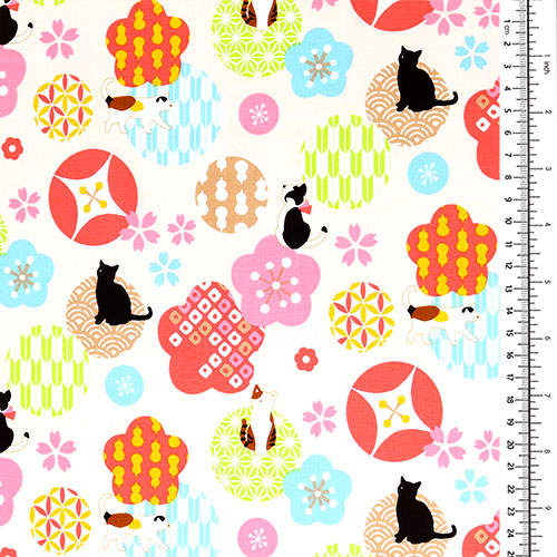 Japanische Gemusterte Blumen Kreise Katzen 1