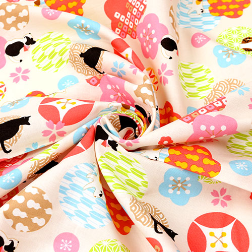 Japanische Gemusterte Blumen Kreise Katzen 2