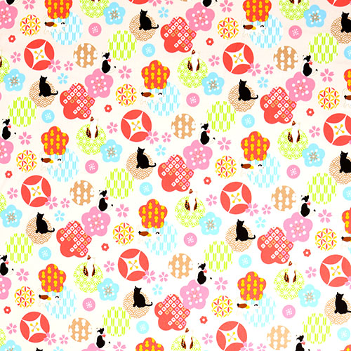Japanische Gemusterte Blumen Kreise Katzen 4