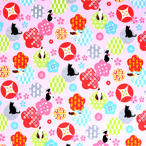 Cercles De Fleurs  Motifs Japonais Chats Tissu par Cosmo