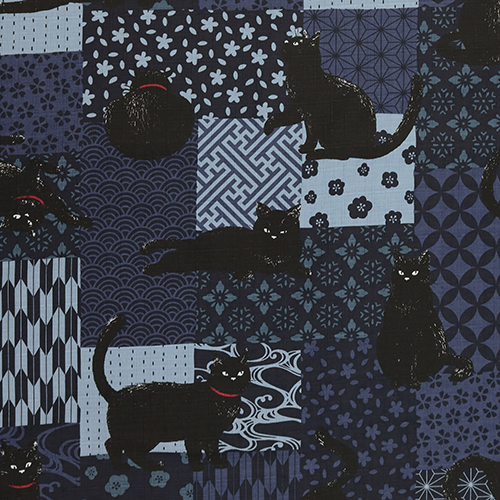 Großes Schwarzes Katze Japanisches Aufnähmuster