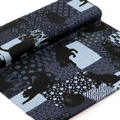 Gro�es Schwarzes Katze Japanisches Aufn�hmuster 3