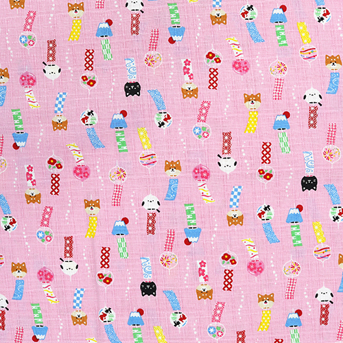 Kawaii Furin Animal Wind Charm Pink Fabric by Cosmo