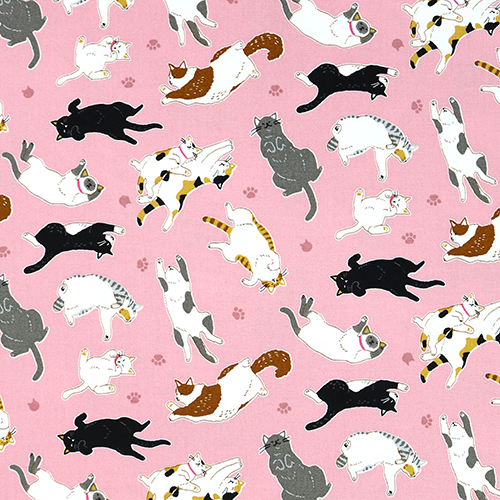 Paw Print Stretching Playing Cats Fabric