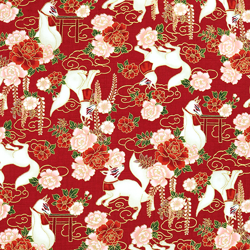 Kitsune Mticos Zorros Espirituales Blancos Rojo Tela de Cosmo