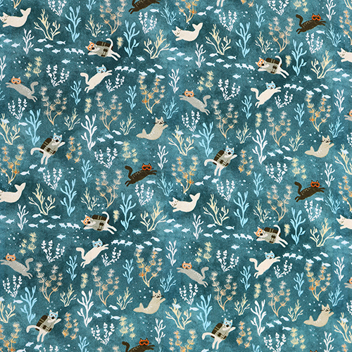 Les Chats de Snorkeling La Mer Ocan Mer Tissu par Dear Stella
