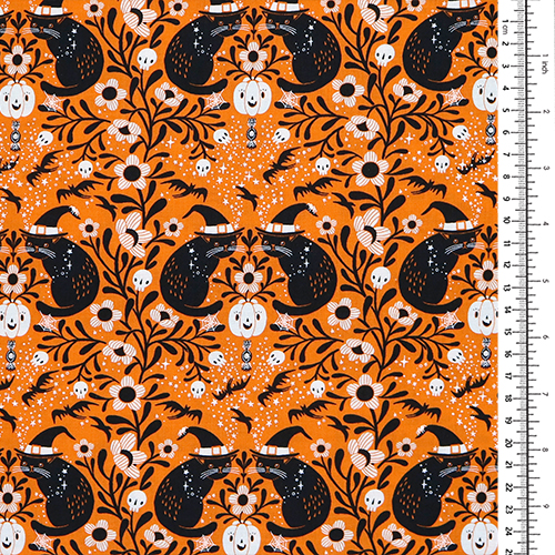 Hexenhafte Katze Orange Halloween Damast 1