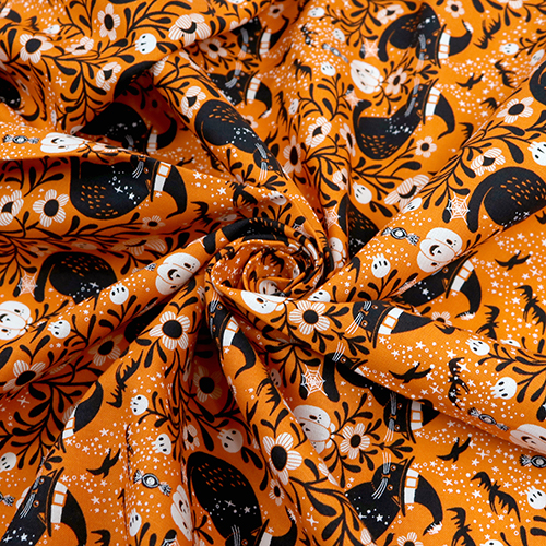 Hexenhafte Katze Orange Halloween Damast 2