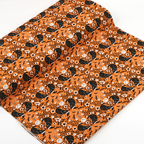 Hexenhafte Katze Orange Halloween Damast 3