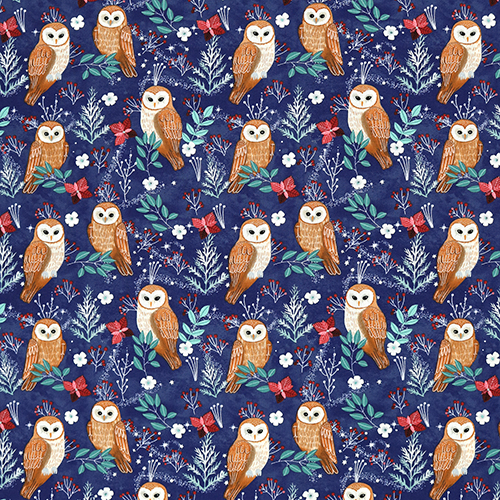 Owl Magic Frosty Midnight Christmas Fabric