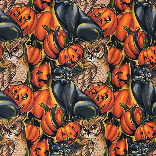 Halloween Eulen Krbis Party Katzen Stoff von Free Spirit