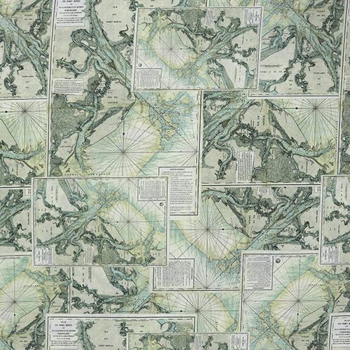 Tim Holtz Teal Vintage  Map Palette Collection Fabric