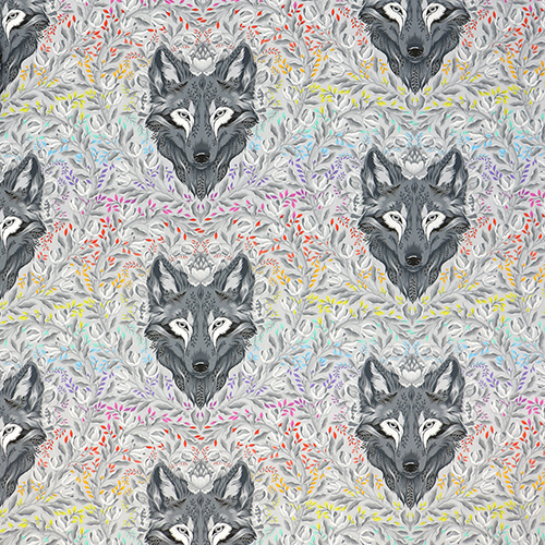 Tula Pink Wolf of Pink Street Fog Graywork 4