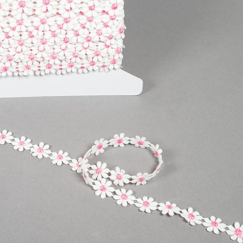 Dentelle À Bordure Marguerite Blanche Et Rose 13 Mm
