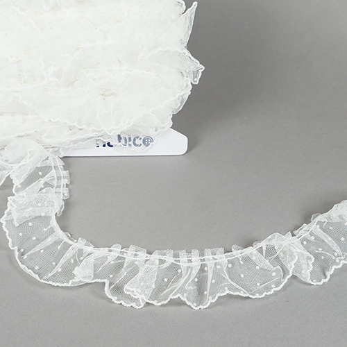 Bordure En Dentelle À Pois Froncée 50 mm - Blanc