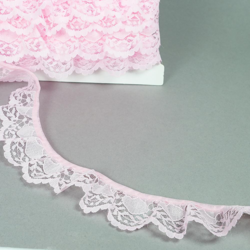 Dentelle À Volants Précroisée 40 mm - Rose