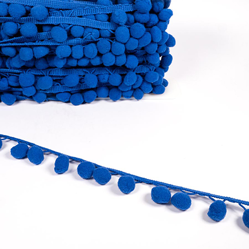 Borde Con Flecos De Pompones - Azul Real