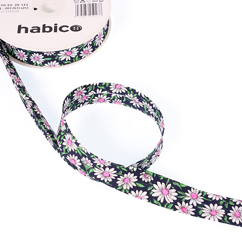 Nastro In Sbiegatura Fiore 20mm - Margherite Blu Navy