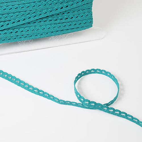 Encaje De Poliéster Con Ribete Ondulado Ric Rac 11mm - Verde Azulado