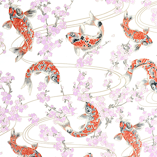 Todoroki Koi Fisch Sakura Kirschblte Stoff von Hokkoh