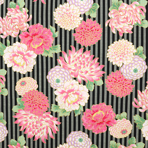 Goldene Detail Chrysanthemenblumen Streifen Stoff von Hokkoh