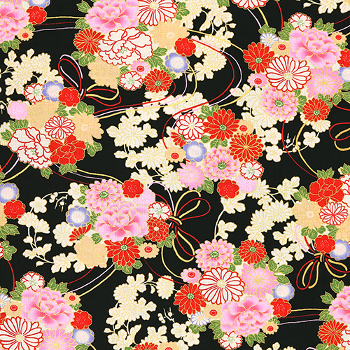 Goldene Metallische Japanische Blumen Und Seil Stoff von Hokkoh