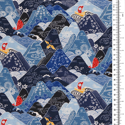 Japanische Berge Meer Fische Boote 1