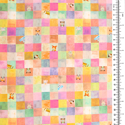 Motif à Carreaux Pastel Chaud Animaux Vintage Mignons 1