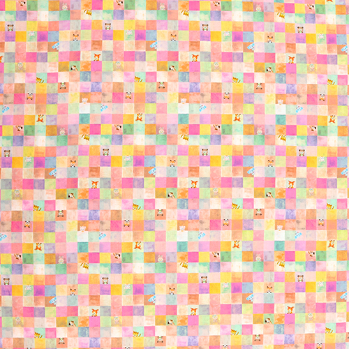 Motif à Carreaux Pastel Chaud Animaux Vintage Mignons 4